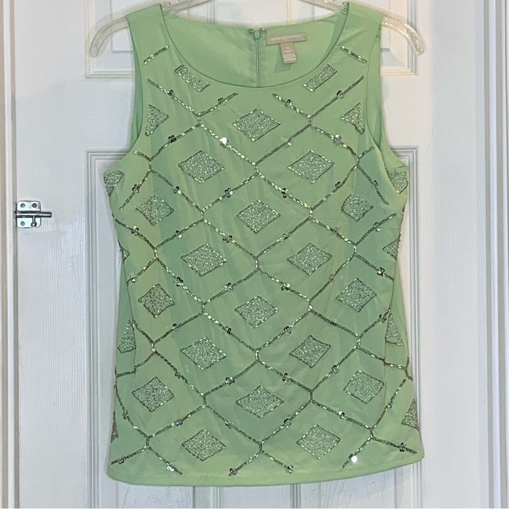 Banana Republic Factory Light Green Beaded Top Sleeveless Size 14